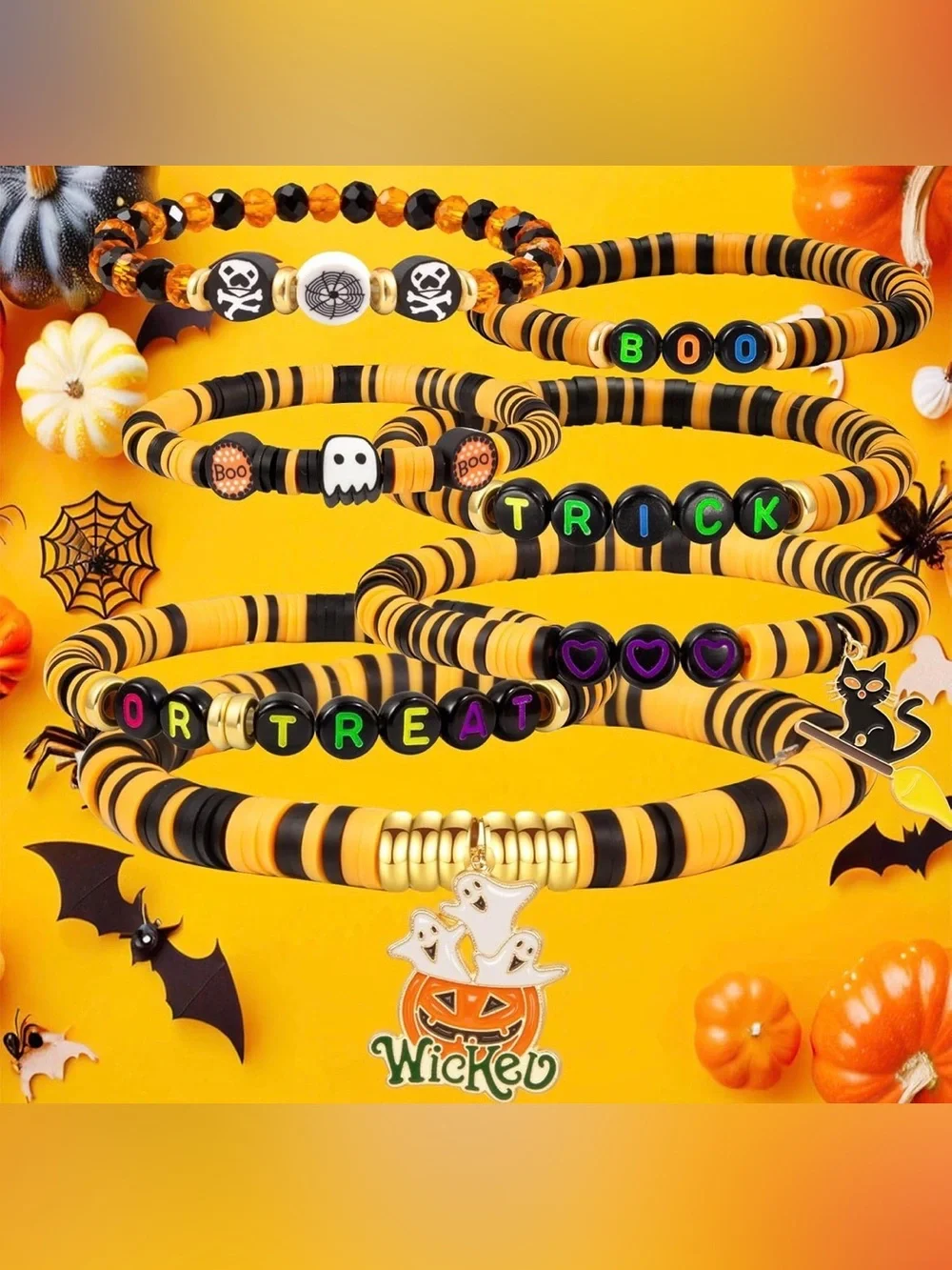 🆕 7 Halloween Beaded Bracelets Set